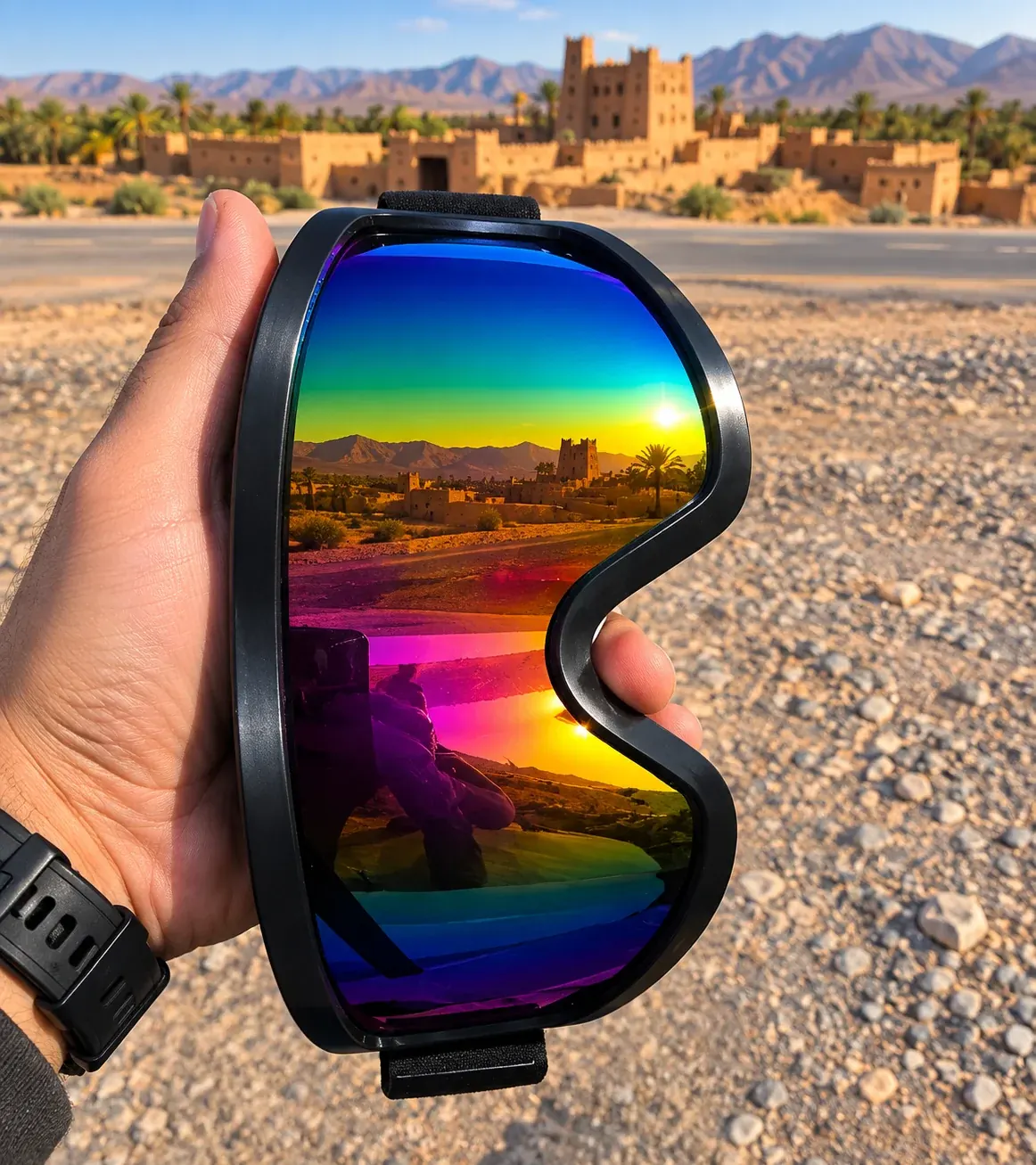 Protective glasses in a riding setup